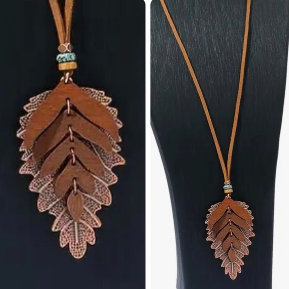 Jewelry - Elegant Brown Leaf Pendant Multi-Layer Necklace